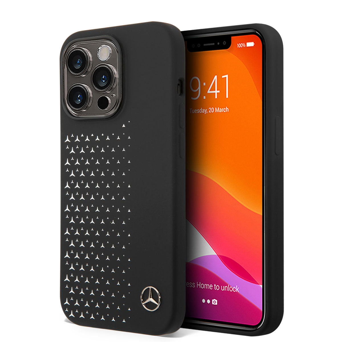 Mercedes Benz iPhone 14 Pro Max Yatay Gradient Yıldızlı Silikon Telefon Kılıfı