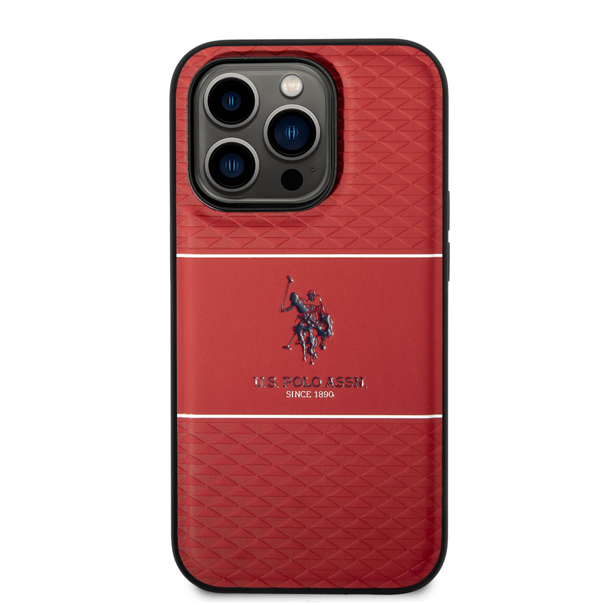 U.S. POLO ASSN. iPhone 14 Pro Max Deri Şeritli Logo Dizayn Telefon Kılıfı