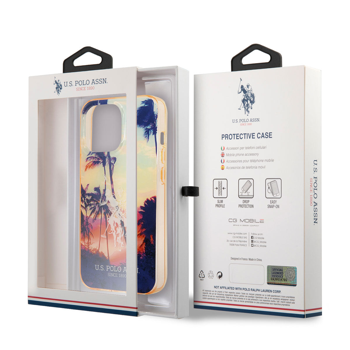 U.S. POLO ASSN. iPhone 14 Pro Max Renkli Ağaç Baskılı Dizayn Telefon Kılıfı