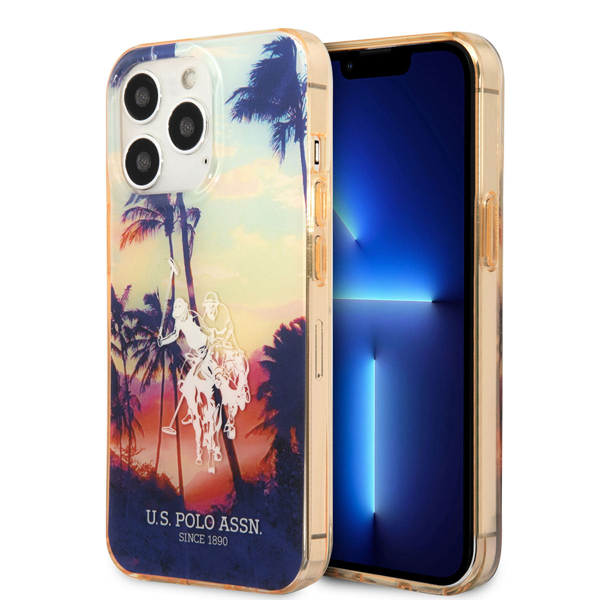 U.S. POLO ASSN. iPhone 14 Pro Max Renkli Ağaç Baskılı Dizayn Telefon Kılıfı