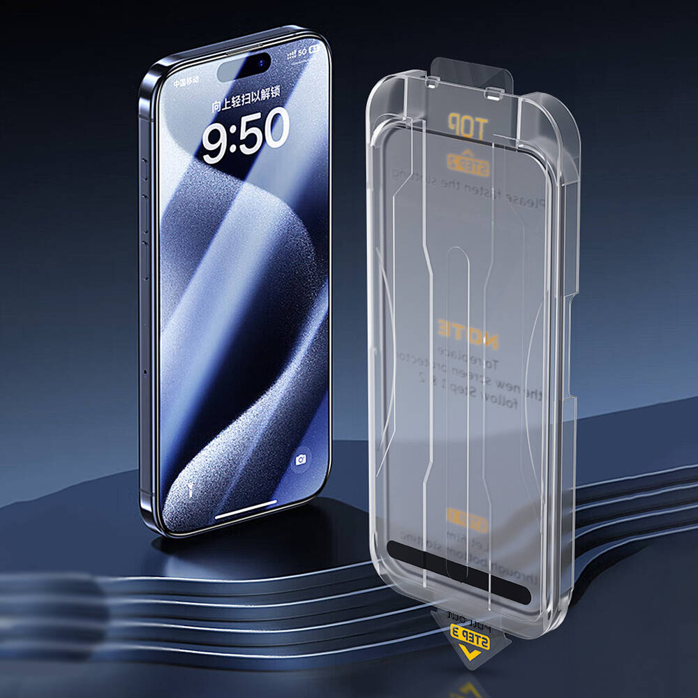 Wiwu SQ-008 iPhone 14 Pro Max Oleofobik Easy Install Darbeye Karşı Dayanıklı Temperli Cam Ekran Koruyucu + Kolay Uygulama Aparatlı