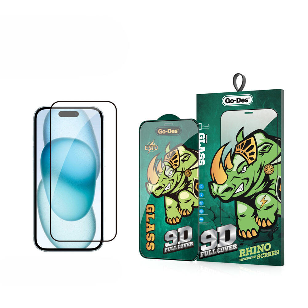 Go Des iPhone 15 9D Full Cover Temperli Cam Ekran Koruyucu
