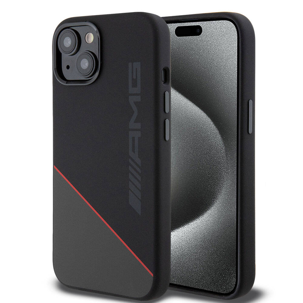 AMG iPhone 15 Orjinal Lisanslı M-safe Şarj Özellikli Silikon Kırmızı Çizgili Telefon Kılıfı