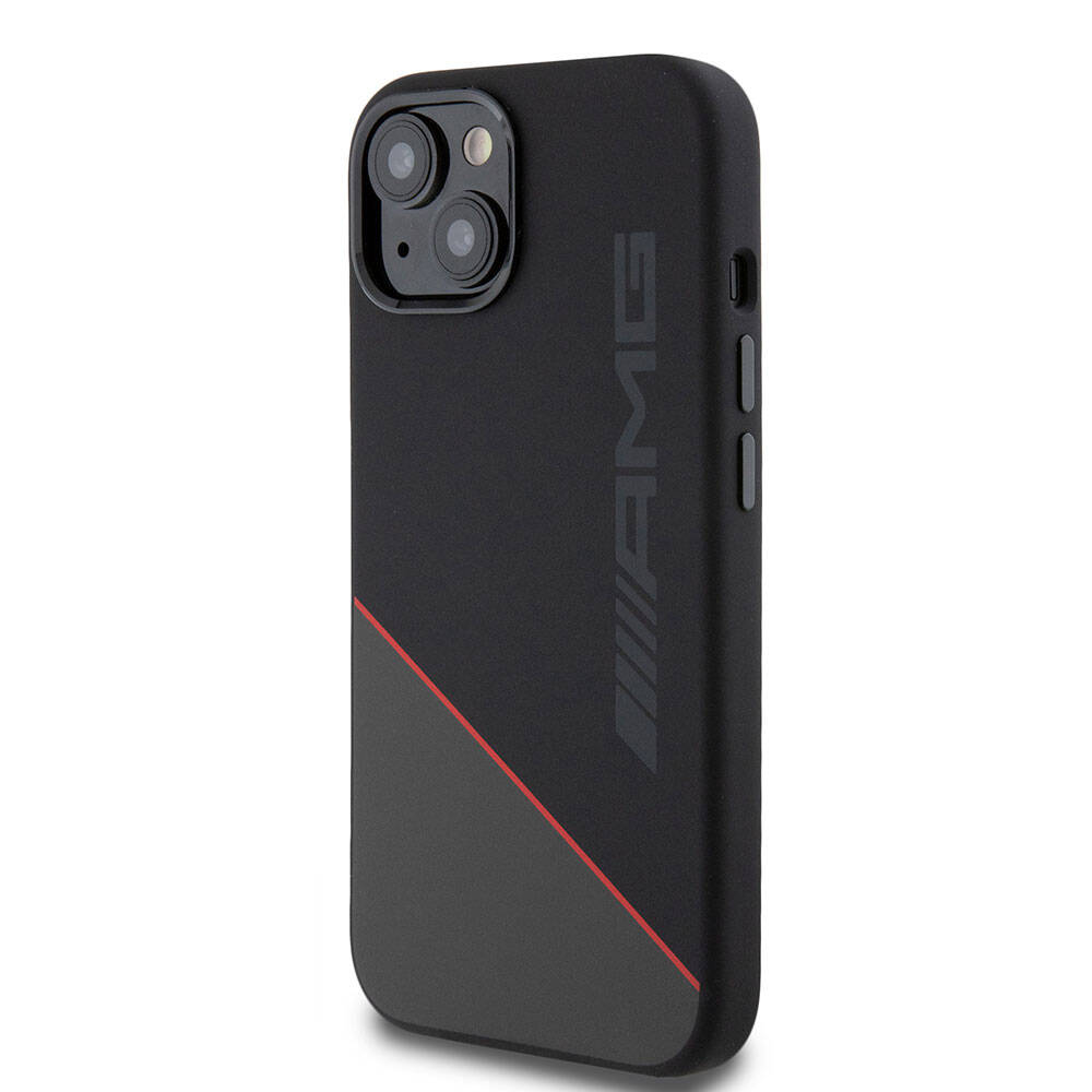 AMG iPhone 15 Orjinal Lisanslı M-safe Şarj Özellikli Silikon Kırmızı Çizgili Telefon Kılıfı