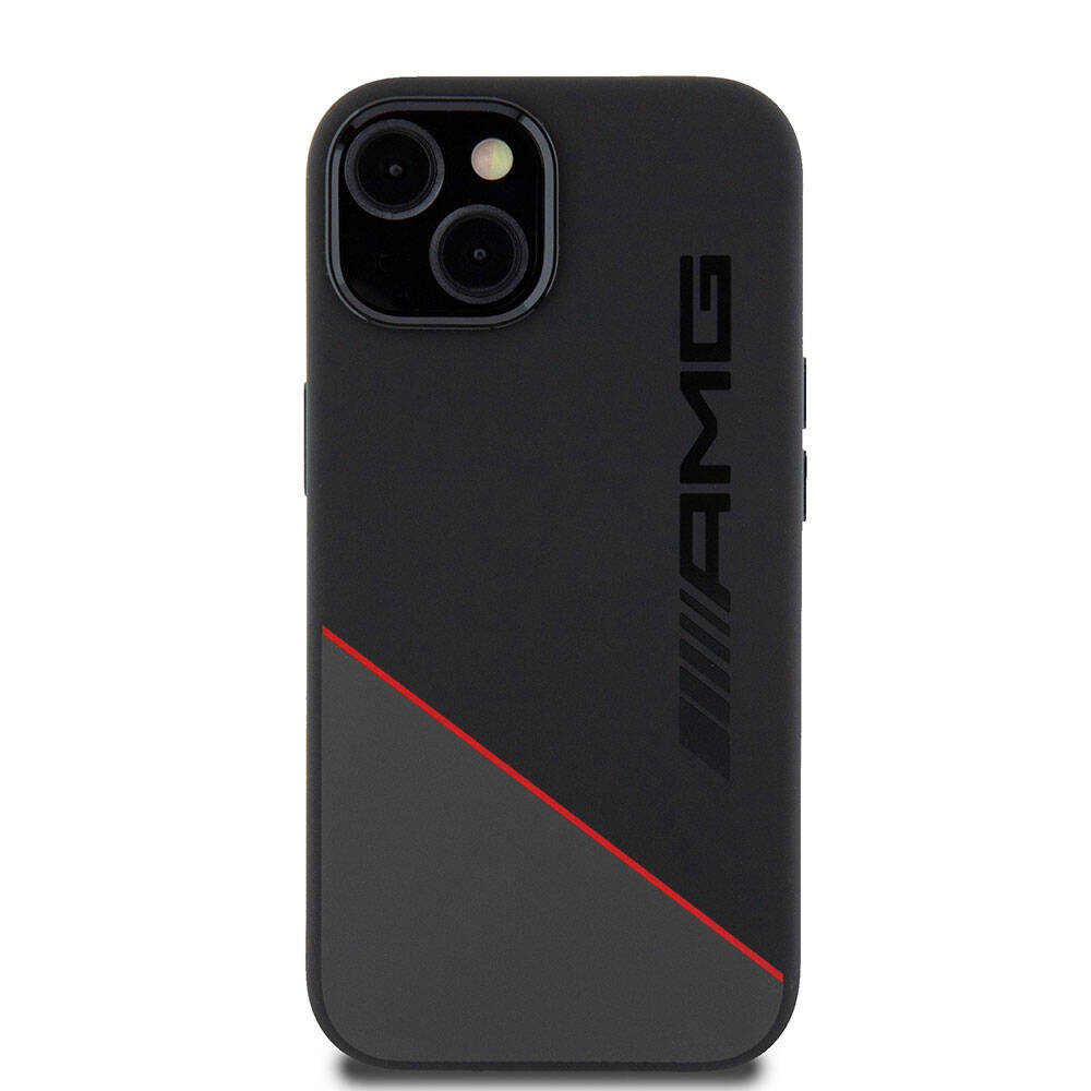AMG iPhone 15 Orjinal Lisanslı M-safe Şarj Özellikli Silikon Kırmızı Çizgili Telefon Kılıfı