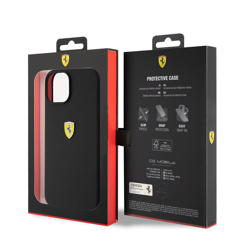 Ferrari iPhone 15 Orjinal Lisanslı Metal Logolu SF Yazılı Kılıf