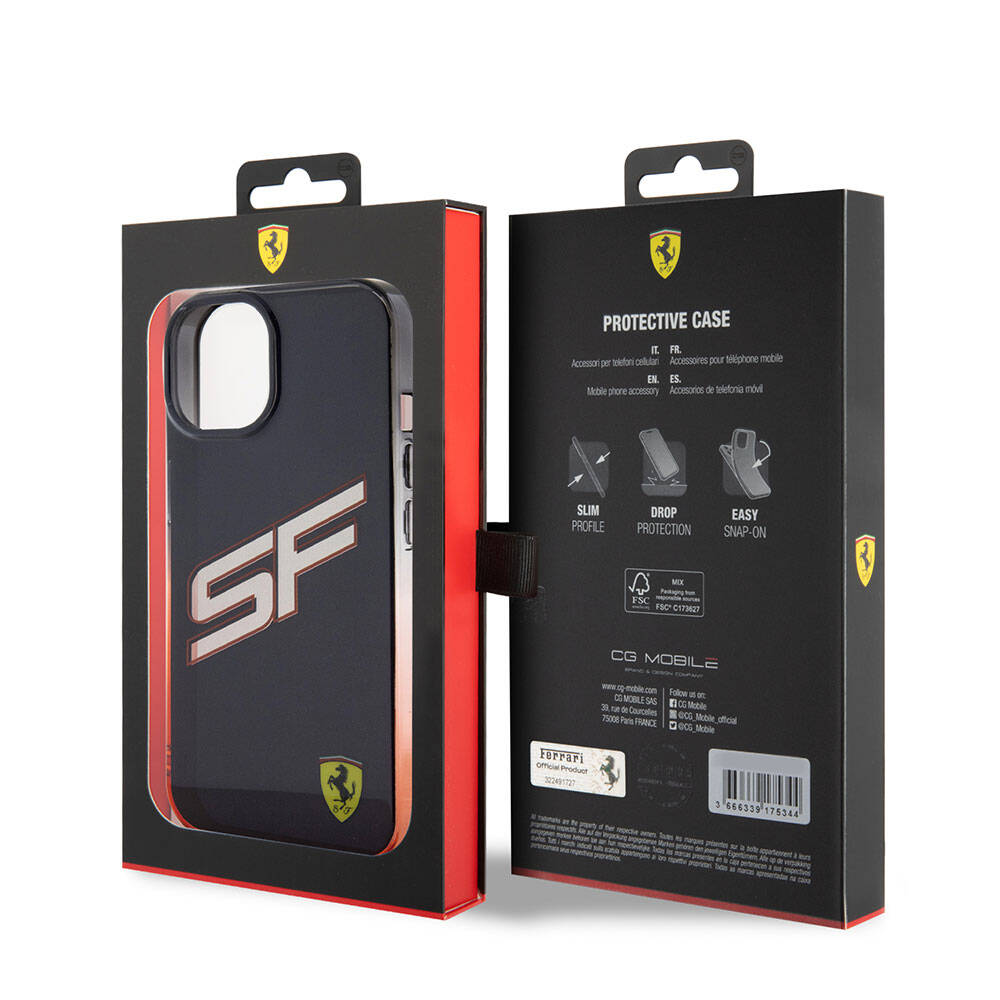 Ferrari iPhone 15 Orjinal Lisanslı Transparan SF Yazılı Kenarları Renk Geçişli Telefon Kılıfı
