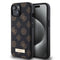 Guess iPhone 15 M-safe Şarj Özellikli PU Deri Desenli Metal Plaka Logolu Kılıf