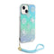 Guess iPhone 15 Orjinal Lisanslı Desenli Yazı Logolu Askı İpli Holografik Glitter Peony Telefon Kılıfı