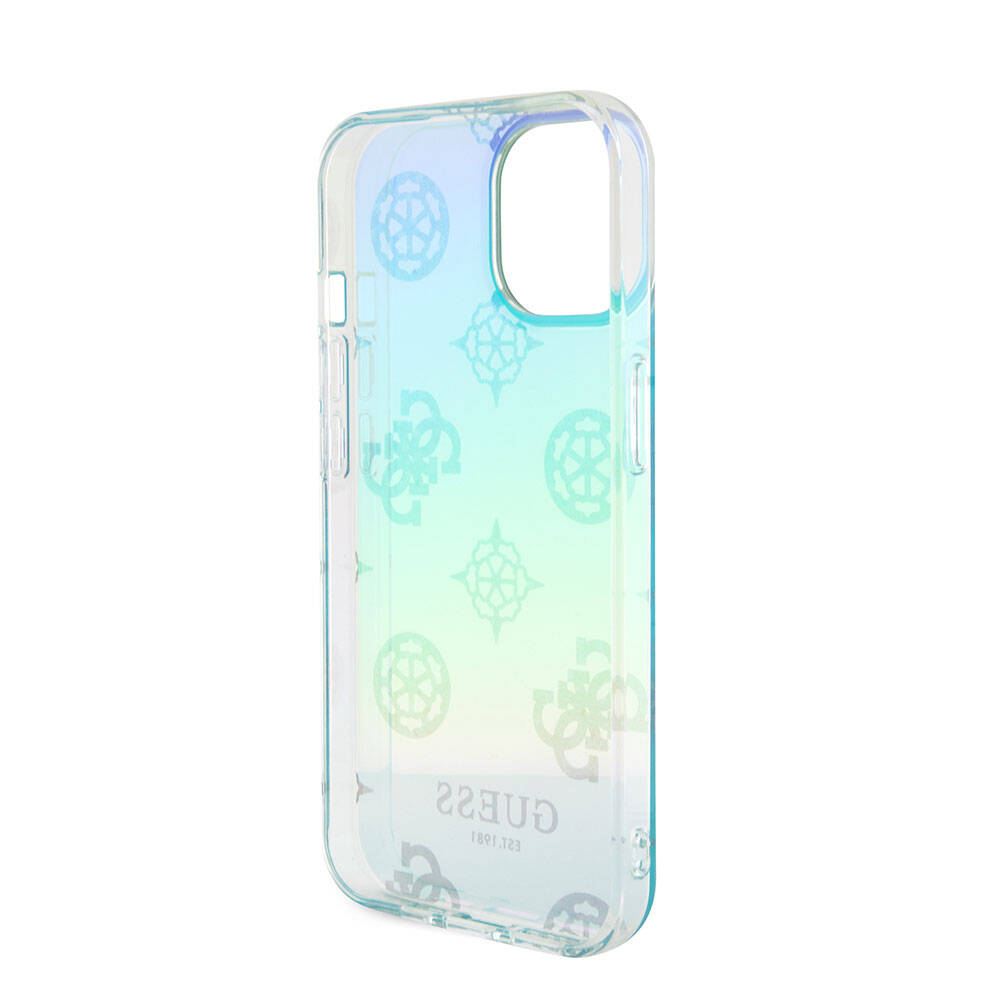 Guess iPhone 15 Orjinal Lisanslı Desenli Yazı Logolu Askı İpli Holografik Glitter Peony Telefon Kılıfı