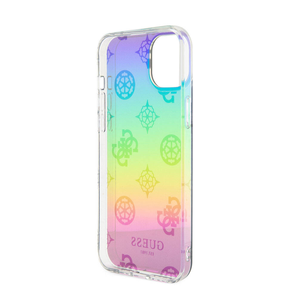 Guess iPhone 15 Orjinal Lisanslı Desenli Yazı Logolu Askı İpli Holografik Glitter Peony Telefon Kılıfı