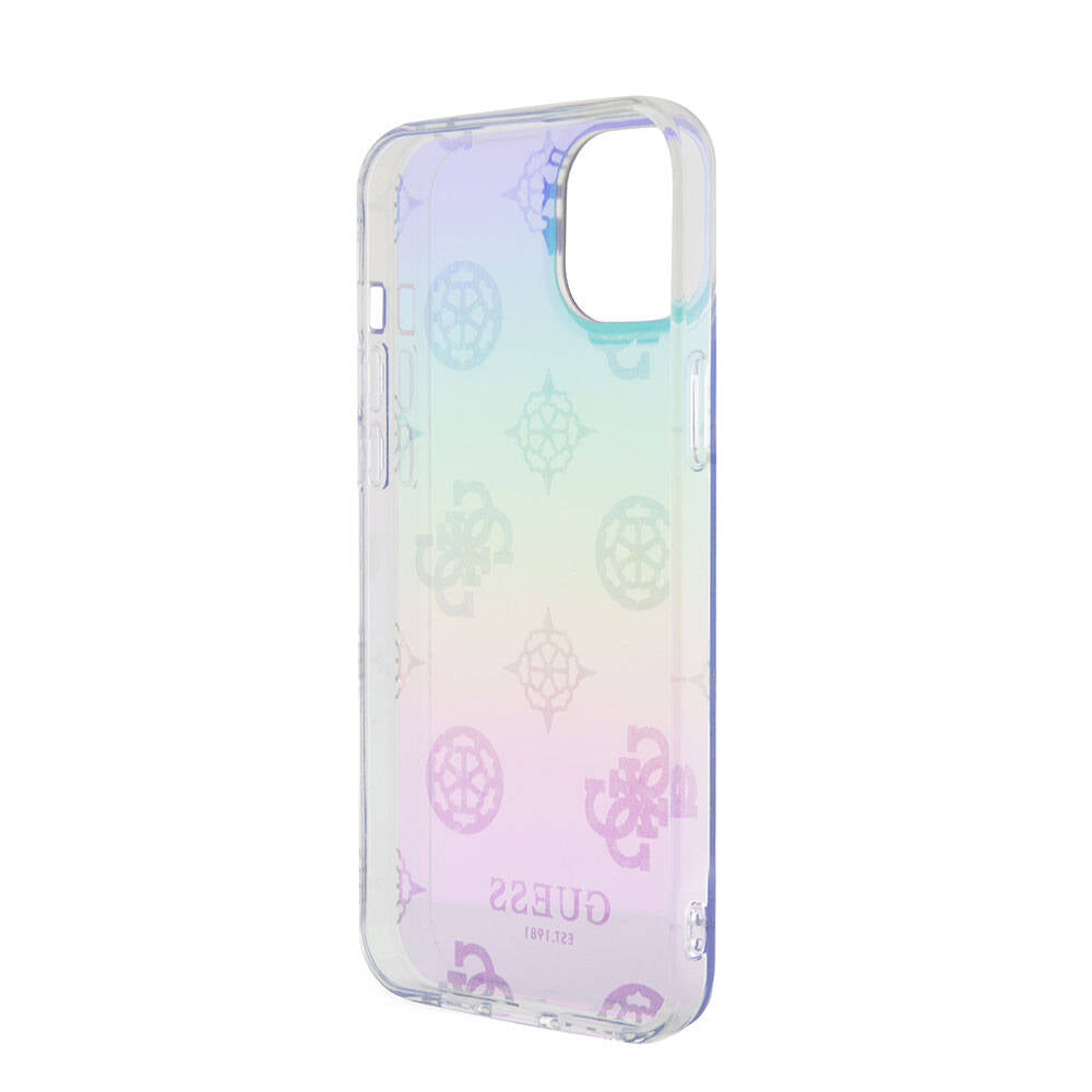 Guess iPhone 15 Orjinal Lisanslı Desenli Yazı Logolu Askı İpli Holografik Glitter Peony Telefon Kılıfı