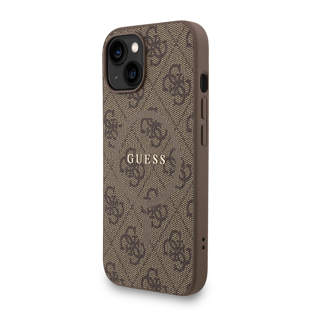 Guess iPhone 15 Orjinal Lisanslı Magsafe PU Deri Bilek Askı İpli Yazı Logolu Telefon Kılıfı
