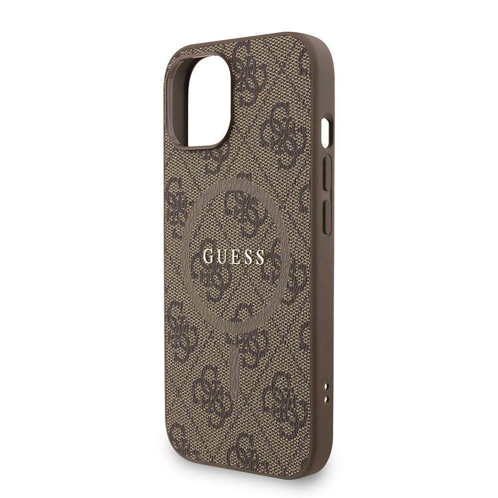 Guess iPhone 15 Orjinal Lisanslı Magsafe PU Deri Bilek Askı İpli Yazı Logolu Telefon Kılıfı