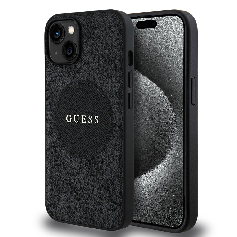 Guess iPhone 15 Orjinal Lisanslı M-safe Yazı Logolu Circle Classic Kılıf