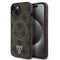 Guess iPhone 15 Orjinal Lisanslı M-safe Şarj Özellikli PU Üçgen Logo 4G Desenli Kılıf