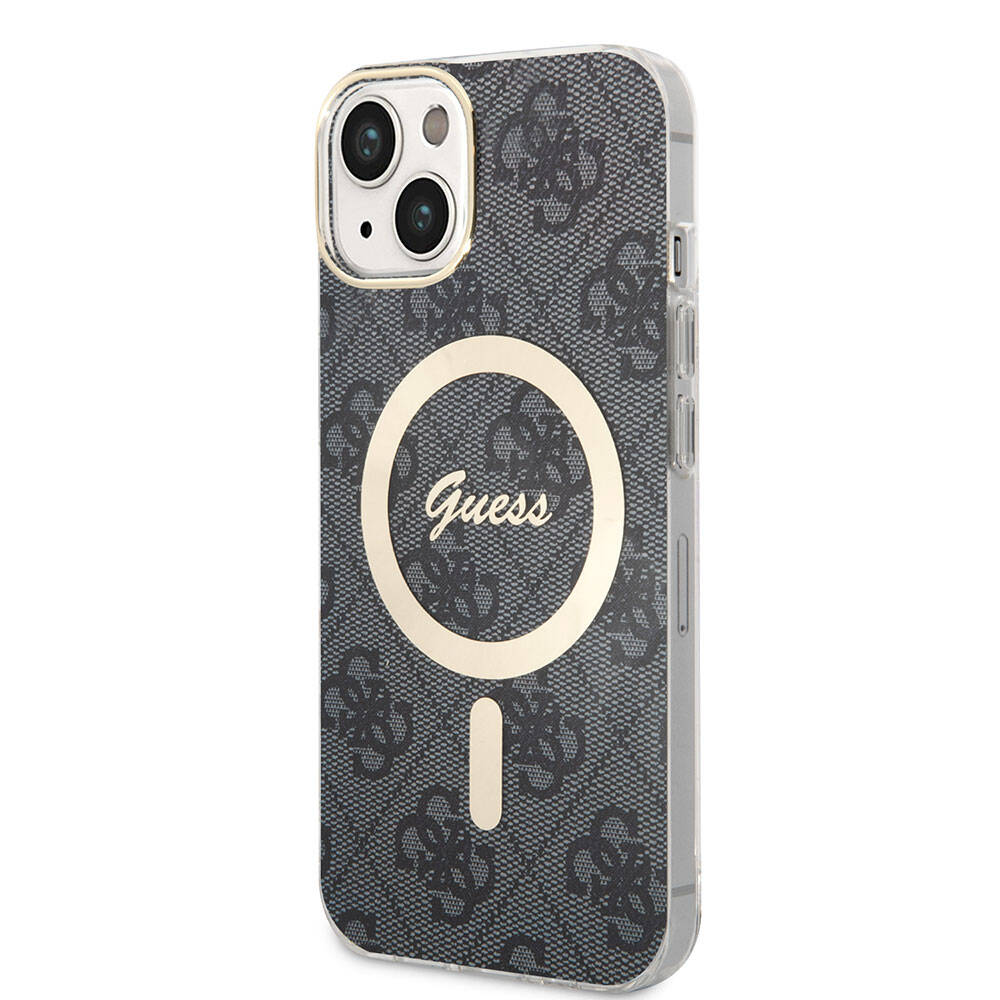 Guess iPhone 15 Orjinal Lisanslı Magsafe Şarj Özellikli Yazı Logolu 4G Desenli Telefon Kılıfı