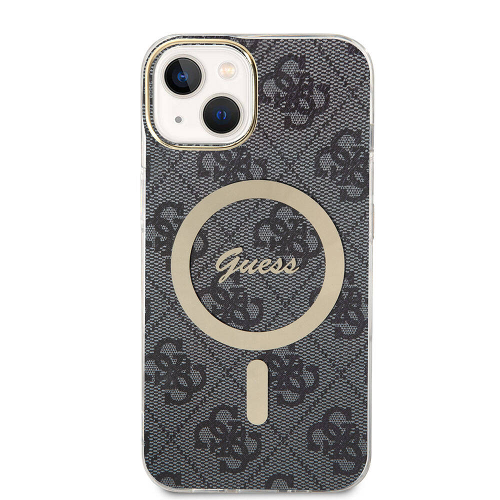 Guess iPhone 15 Orjinal Lisanslı Magsafe Şarj Özellikli Yazı Logolu 4G Desenli Telefon Kılıfı