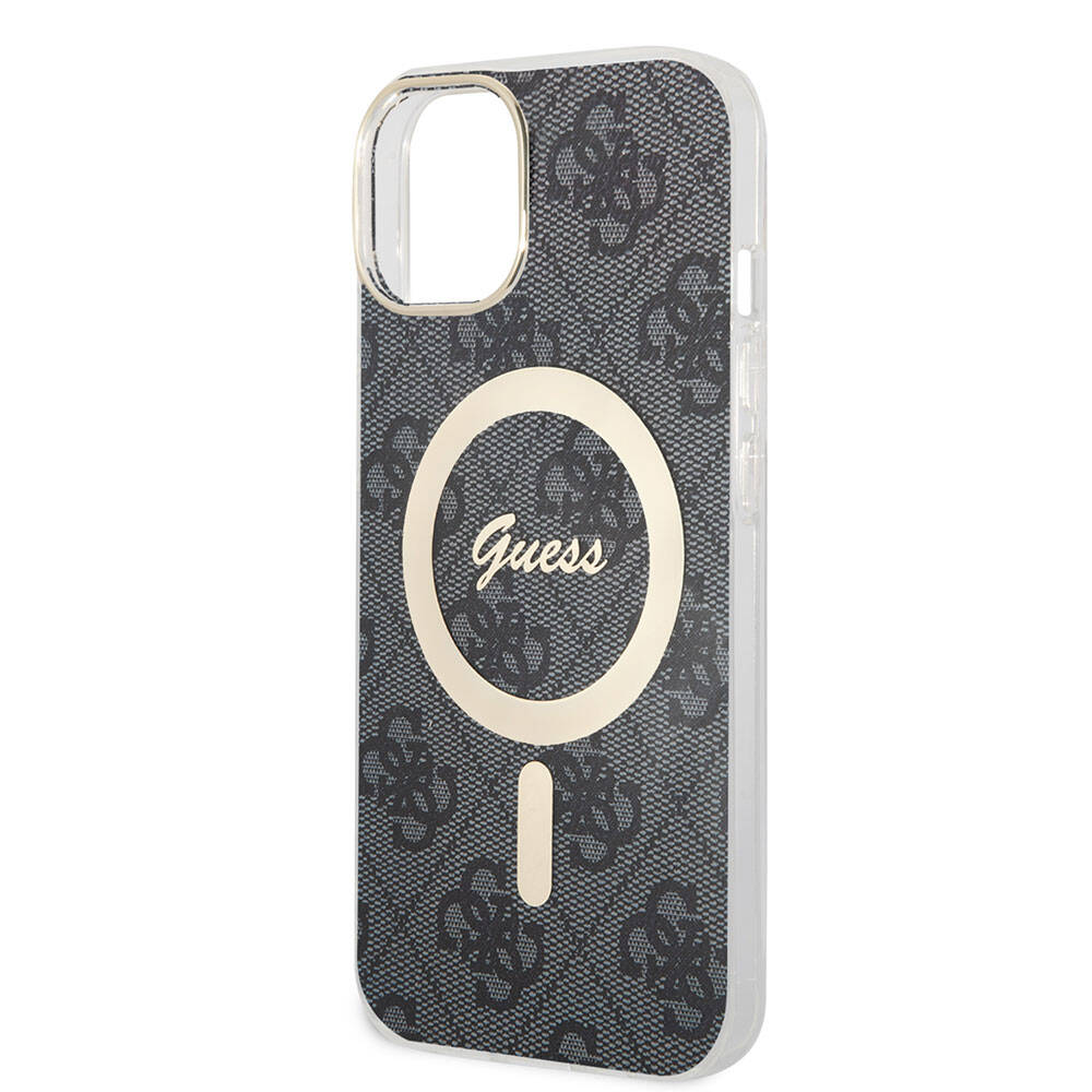 Guess iPhone 15 Orjinal Lisanslı Magsafe Şarj Özellikli Yazı Logolu 4G Desenli Telefon Kılıfı