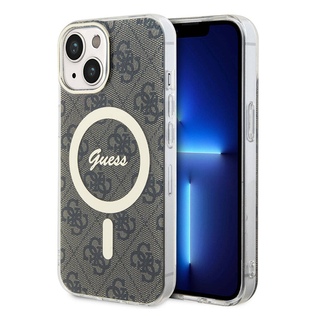 Guess iPhone 15 Orjinal Lisanslı Magsafe Şarj Özellikli Yazı Logolu 4G Desenli Telefon Kılıfı