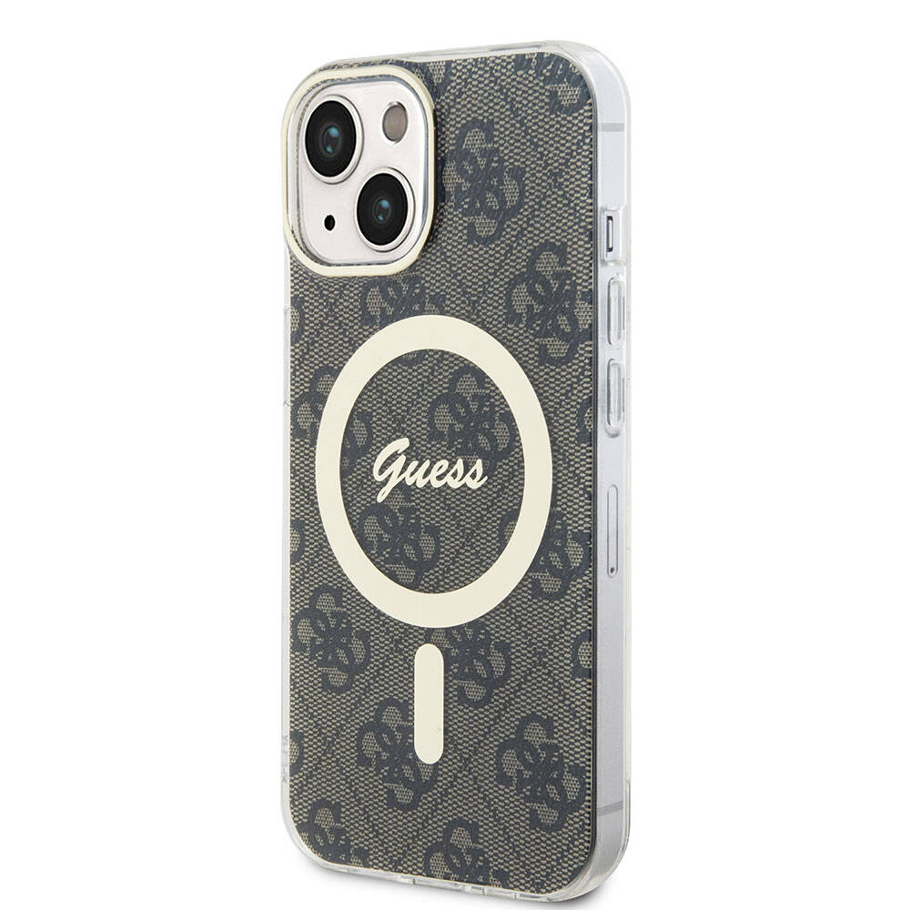 Guess iPhone 15 Orjinal Lisanslı Magsafe Şarj Özellikli Yazı Logolu 4G Desenli Telefon Kılıfı