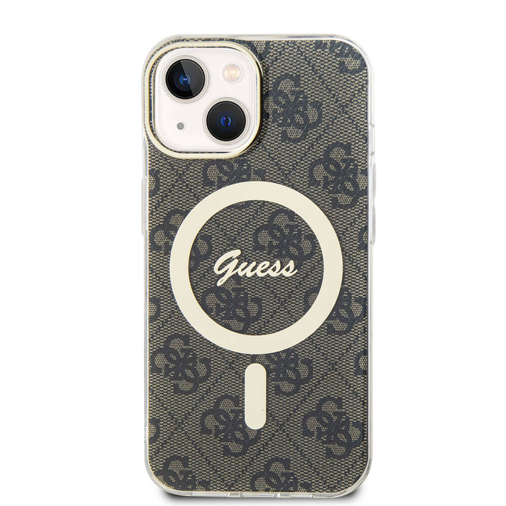 Guess iPhone 15 Orjinal Lisanslı Magsafe Şarj Özellikli Yazı Logolu 4G Desenli Telefon Kılıfı