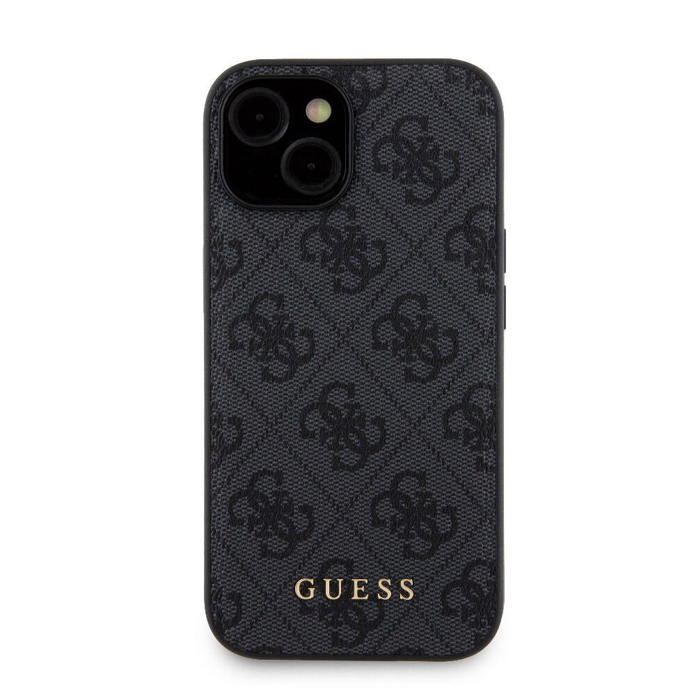 Guess iPhone 15 Orjinal Lisanslı Magsafe Şarj Özellikli Yazı Logolu 4G Desenli Telefon Kılıfı + Powerbank 5000mAh 2in1 Set