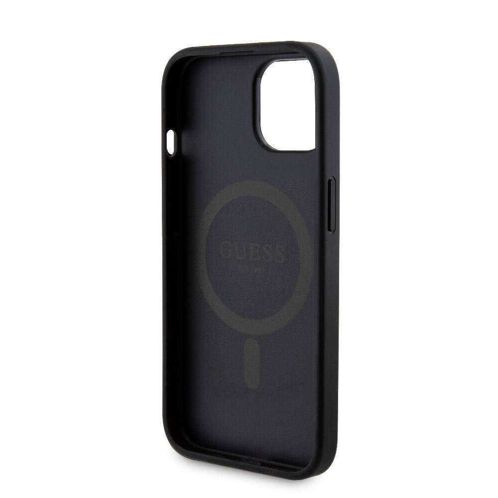 Guess iPhone 15 Orjinal Lisanslı Magsafe Şarj Özellikli Yazı Logolu 4G Desenli Telefon Kılıfı + Powerbank 5000mAh 2in1 Set