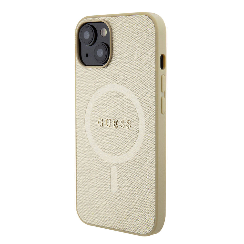 Guess iPhone 15 Orjinal Lisanslı Magsafe Şarj Özellikli Yazı Logolu Saffiano Telefon Kılıfı