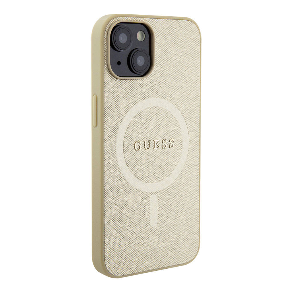 Guess iPhone 15 Orjinal Lisanslı Magsafe Şarj Özellikli Yazı Logolu Saffiano Telefon Kılıfı