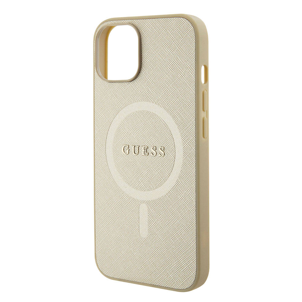 Guess iPhone 15 Orjinal Lisanslı Magsafe Şarj Özellikli Yazı Logolu Saffiano Telefon Kılıfı