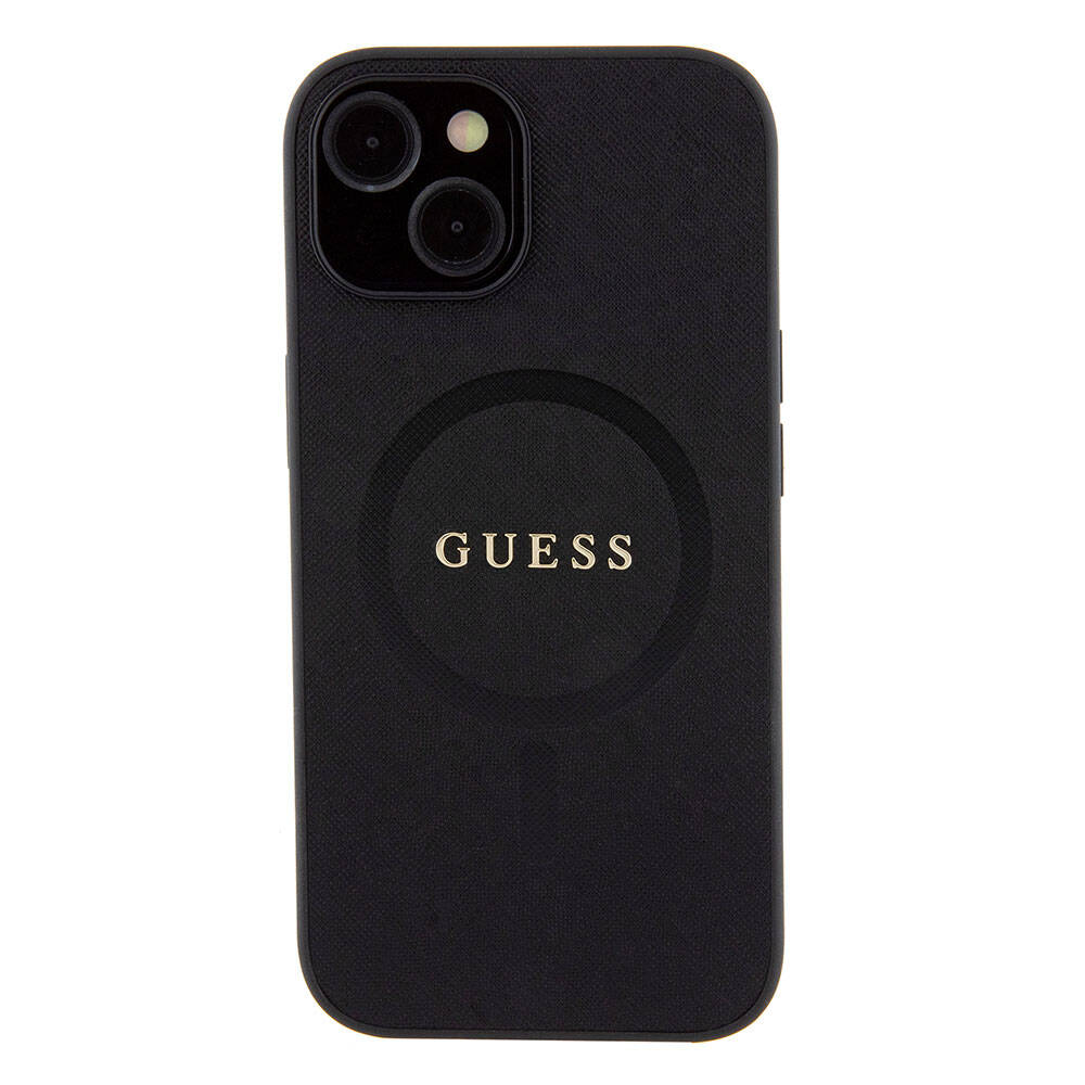 Guess iPhone 15 Orjinal Lisanslı Magsafe Şarj Özellikli Yazı Logolu Saffiano Telefon Kılıfı