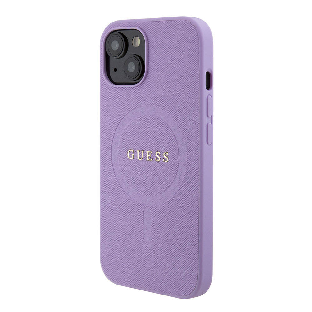 Guess iPhone 15 Orjinal Lisanslı Magsafe Şarj Özellikli Yazı Logolu Saffiano Telefon Kılıfı