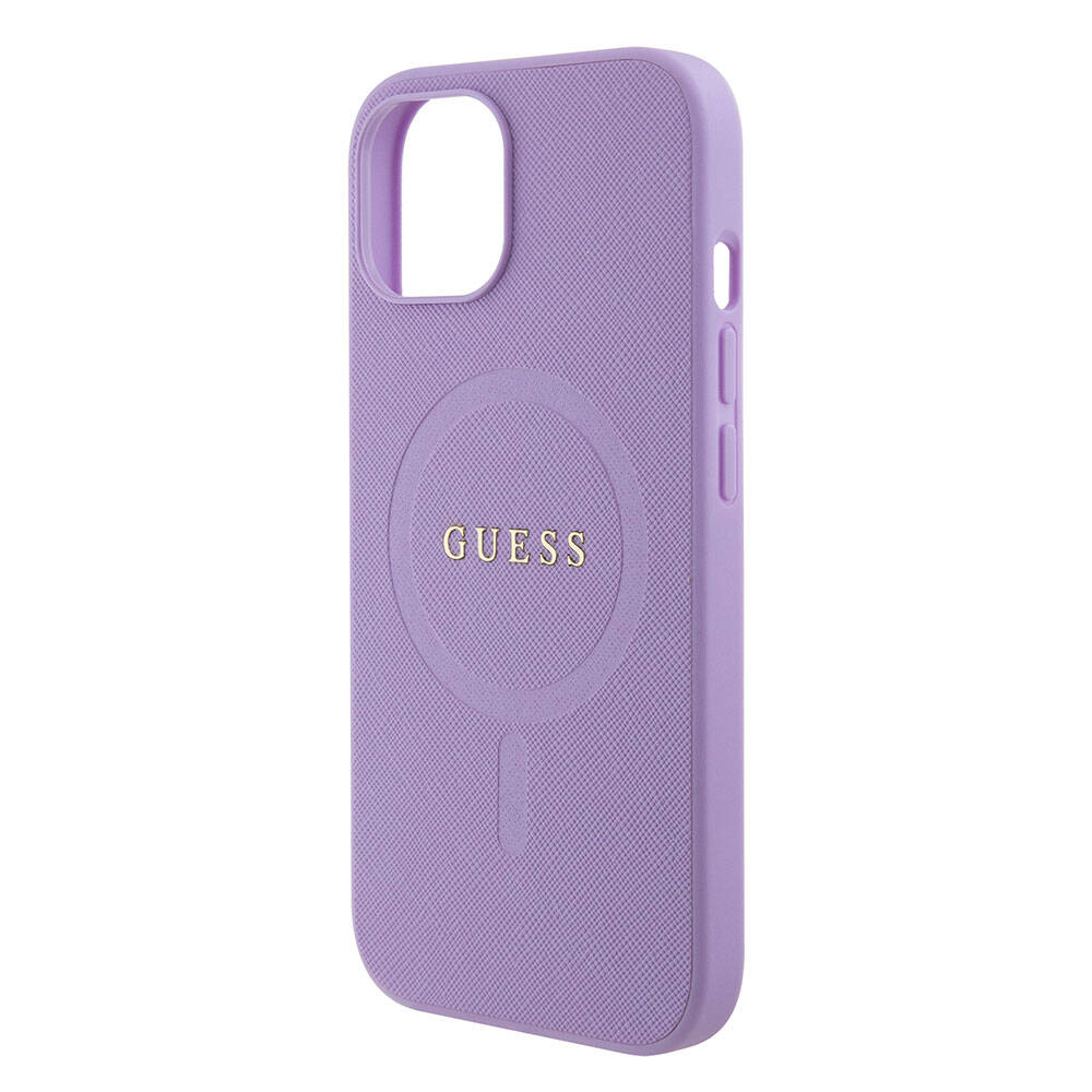 Guess iPhone 15 Orjinal Lisanslı Magsafe Şarj Özellikli Yazı Logolu Saffiano Telefon Kılıfı