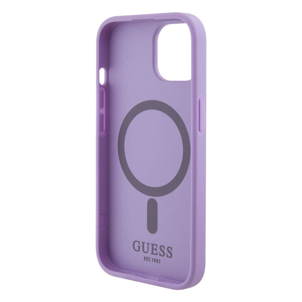 Guess iPhone 15 Orjinal Lisanslı Magsafe Şarj Özellikli Yazı Logolu Saffiano Telefon Kılıfı