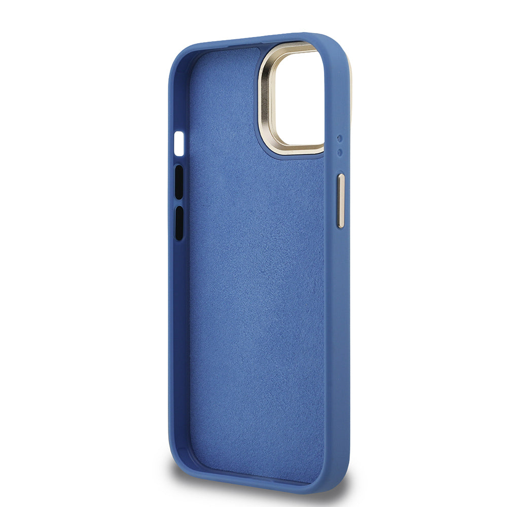Guess iPhone 15 Orjinal Lisanslı PU Deri 4G Desenli Metal Büyük 4G ve Yazı Logolu Kamera Standlı Kılıf