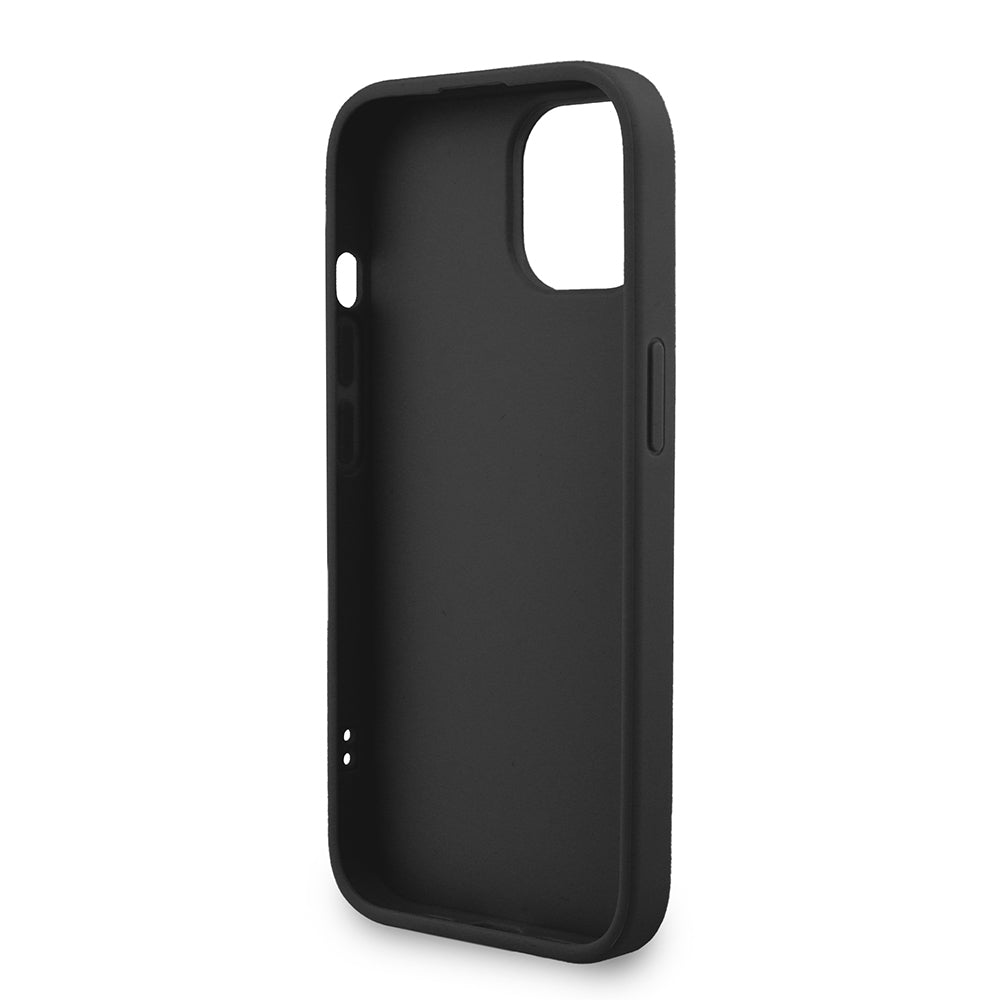Guess iPhone 15 Orjinal Lisanslı PU Deri Bilek Askı İpli Metal Büyük 4G ve Yazı Logolu Kılıf