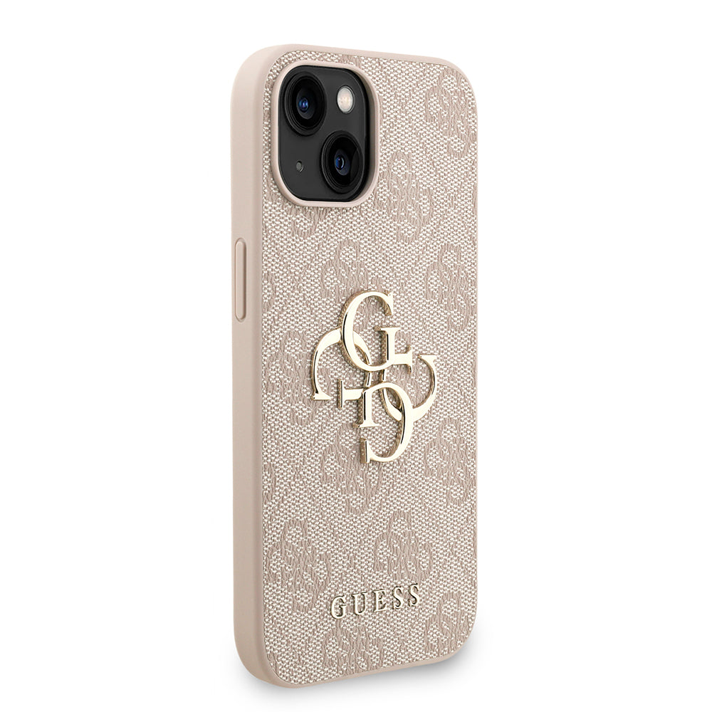 Guess iPhone 15 Orjinal Lisanslı PU Deri Bilek Askı İpli Metal Büyük 4G ve Yazı Logolu Kılıf