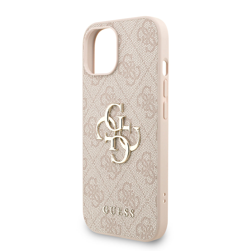 Guess iPhone 15 Orjinal Lisanslı PU Deri Bilek Askı İpli Metal Büyük 4G ve Yazı Logolu Kılıf