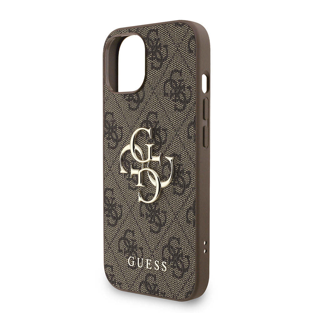 Guess iPhone 15 Orjinal Lisanslı PU Deri Bilek Askı İpli Metal Büyük 4G ve Yazı Logolu Kılıf