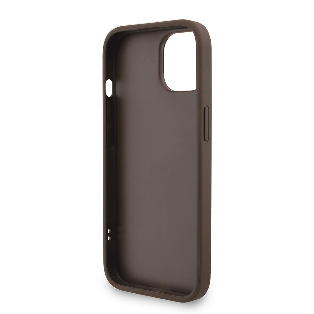 Guess iPhone 15 Orjinal Lisanslı PU Deri Bilek Askı İpli Metal Büyük 4G ve Yazı Logolu Kılıf