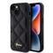 Guess iPhone 15 Orjinal Lisanslı PU Deri Metal Yazı Logolu Kapitone Kılıf