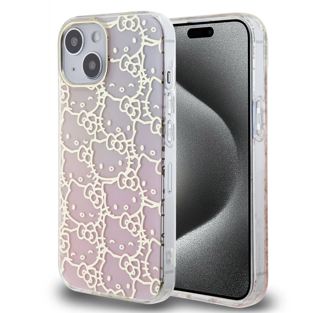 Hello Kitty iPhone 15 Orjinal Lisanslı Renk Geçişli Elektroplating Kaplama Kitty Head Desenli Kılıf