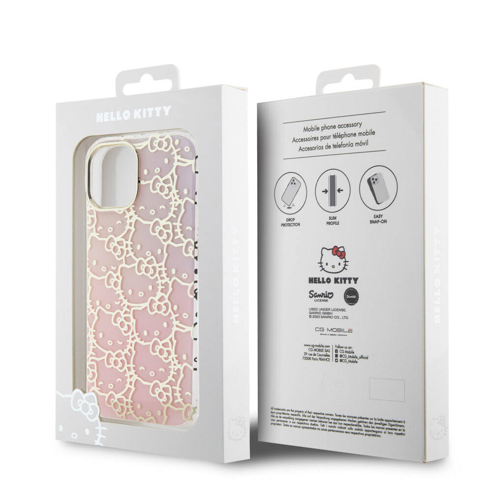Hello Kitty iPhone 15 Orjinal Lisanslı Renk Geçişli Elektroplating Kaplama Kitty Head Desenli Kılıf