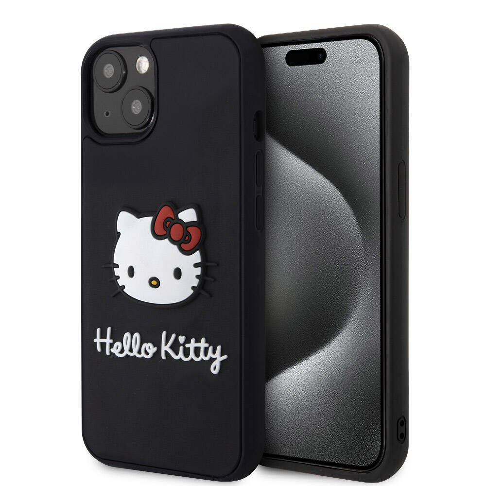 Hello Kitty iPhone 15 Orjinal Lisanslı Yazı ve İkonik Logolu 3D Rubber Kitty Head Kılıf