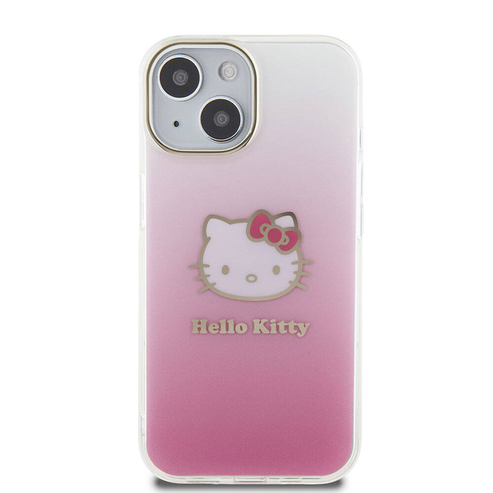 Hello Kitty iPhone 15 Orjinal Lisanslı Yazı ve İkonik Logolu Elektroplating Kaplama Gradyan Kılıf