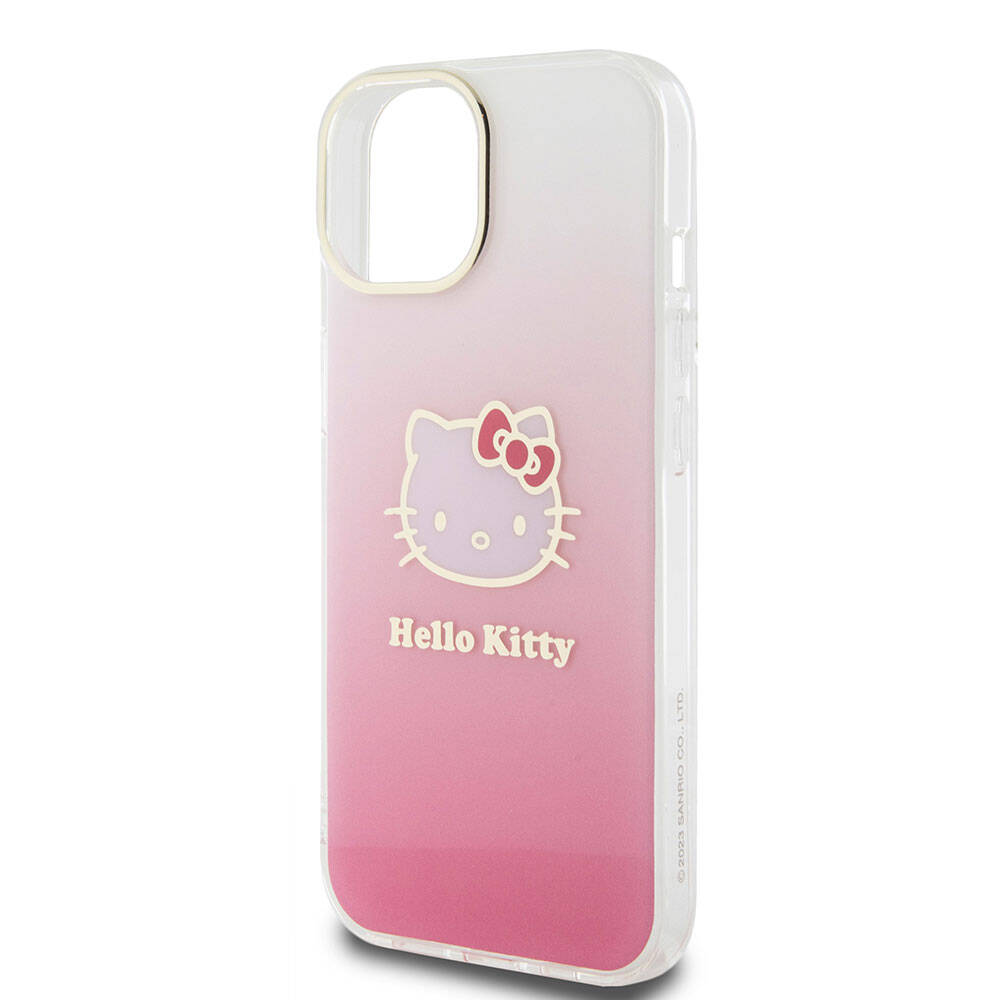 Hello Kitty iPhone 15 Orjinal Lisanslı Yazı ve İkonik Logolu Elektroplating Kaplama Gradyan Kılıf