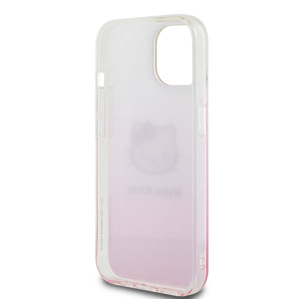 Hello Kitty iPhone 15 Orjinal Lisanslı Yazı ve İkonik Logolu Elektroplating Kaplama Gradyan Kılıf
