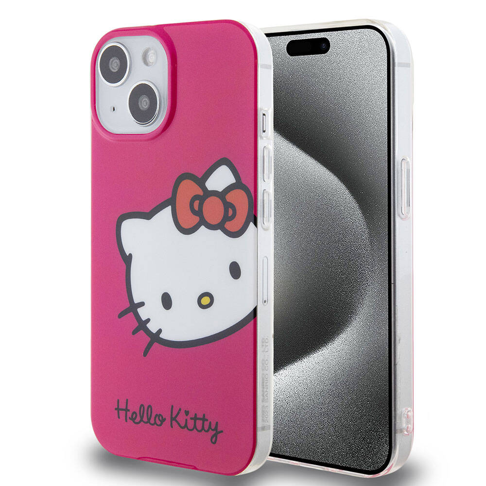 Hello Kitty iPhone 15 Orjinal Lisanslı Yazı ve İkonik Logolu Kitty Head Kılıf