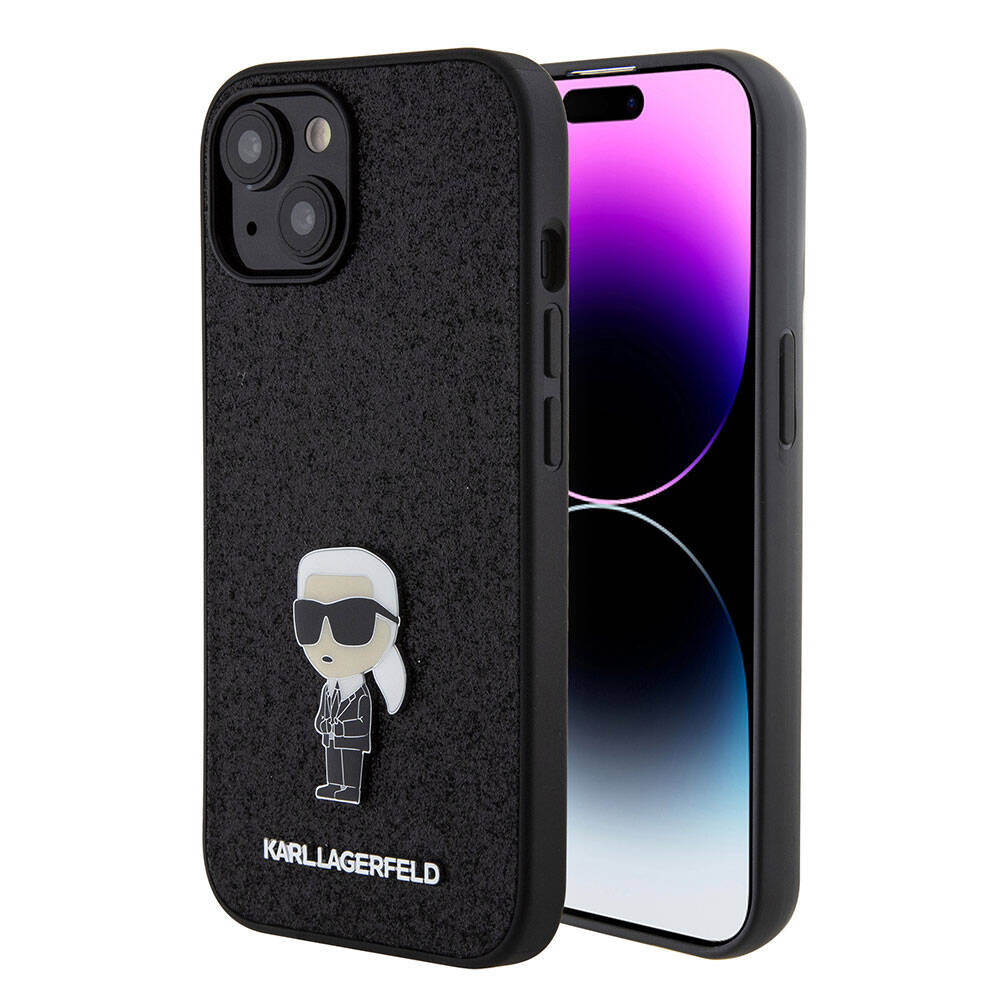 Karl Lagerfeld iPhone 15 İkonik Fixed Glitter Metal Logo Orjinal Lisanslı Telefon Kılıfı - 1